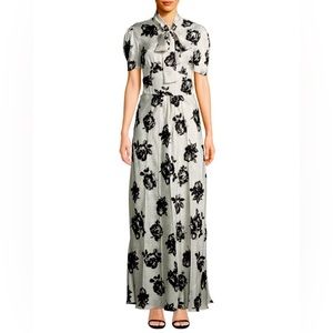 Miu Miu Abiti Rose-Jacquard Puff-Sleeve Silk Maxi
